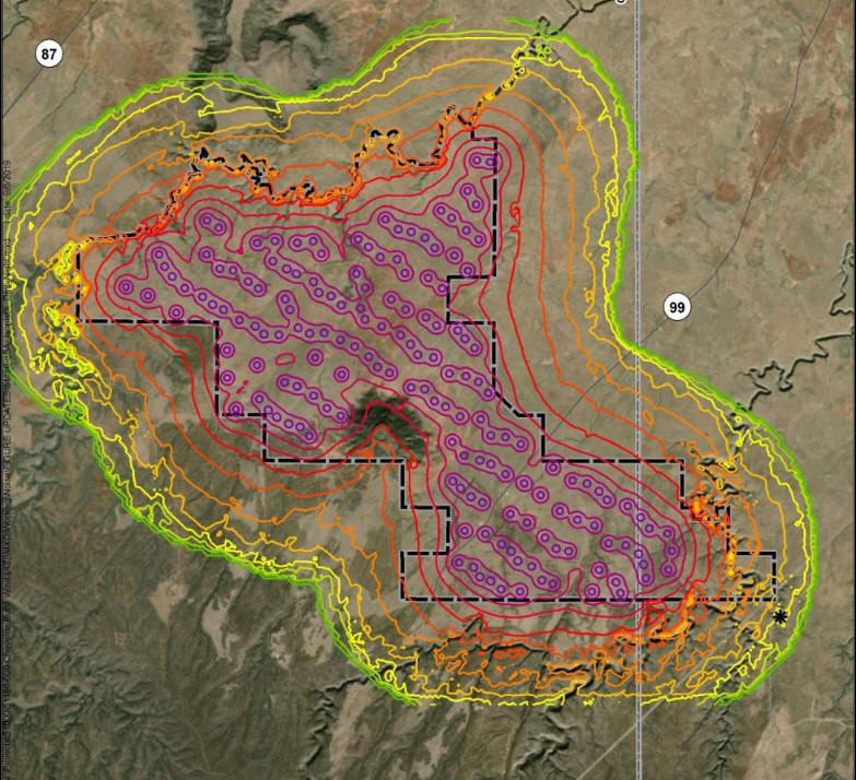 noise area and how much view shed will be ruined to the west of Chevelon properties east of the canyon